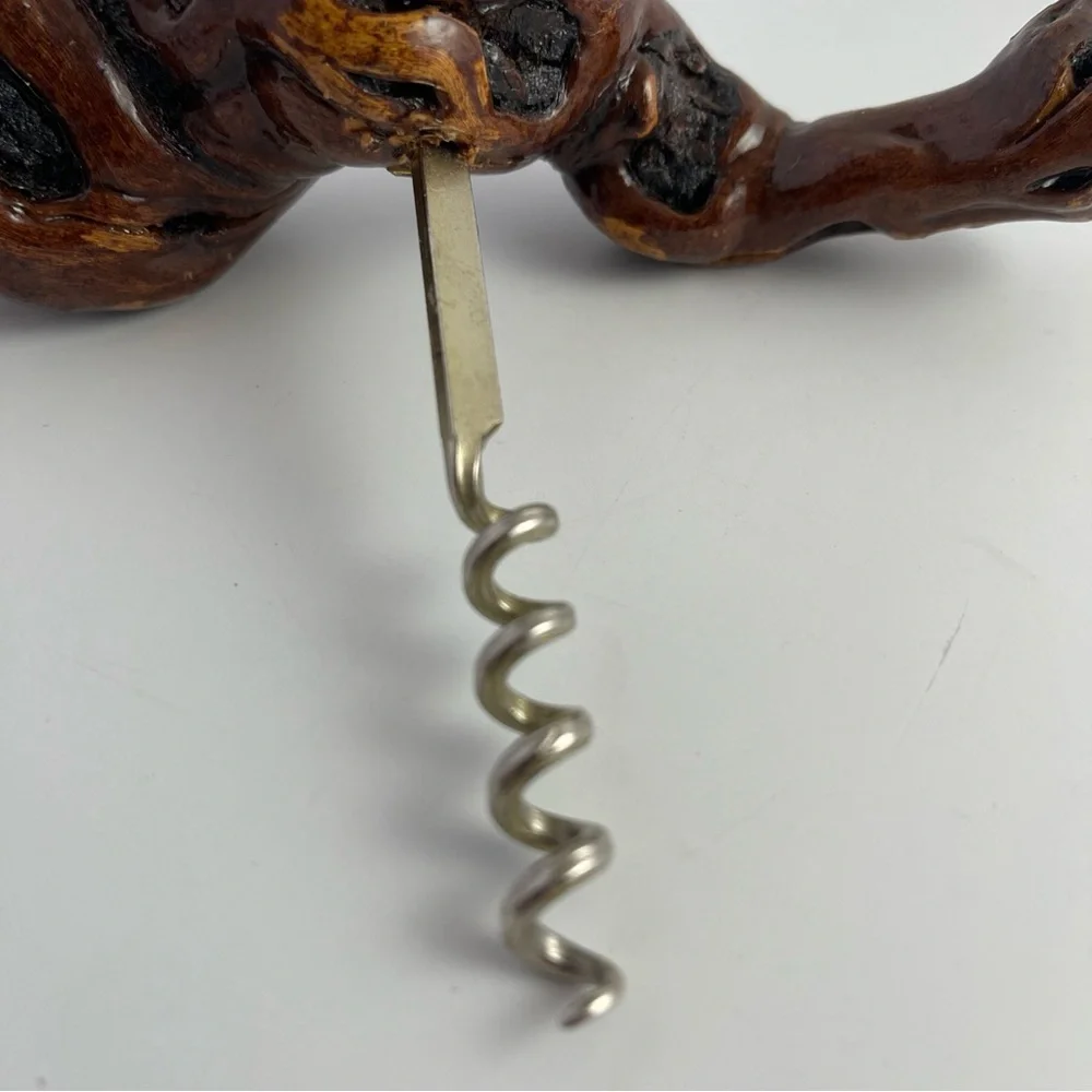 Vintage Burl Wood Cork Screw Grape Vine Twisted Wood Wine Bottle Opener